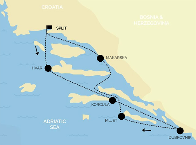 Rotas programadas de barco à vela a partir de Split, Croácia