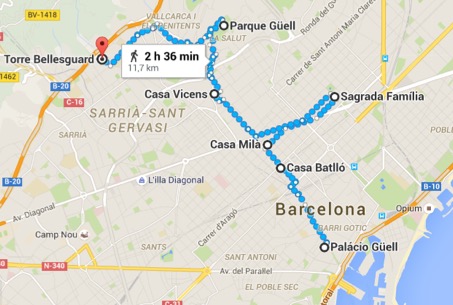 mapa rota barcelona de Gaudi
