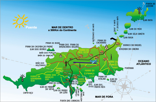 O que fazer em Fernando de Noronha; Mapa de praias de Noronha